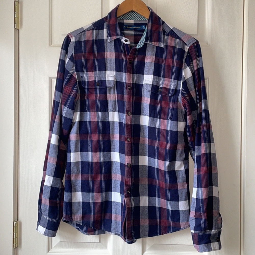 ❤️Mens Modern Amusement flannel button down Shirt size Medium